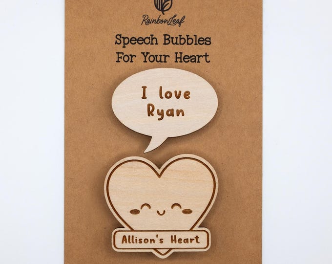 Heart and Speech Bubble Magnet Duo with Custom Name and Message