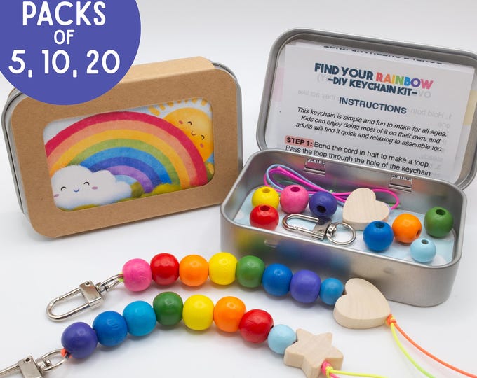 DIY Rainbow Keychain and Bag Charm Kits: Personalized Kids Party Favor Sets of 5, 10 or 20