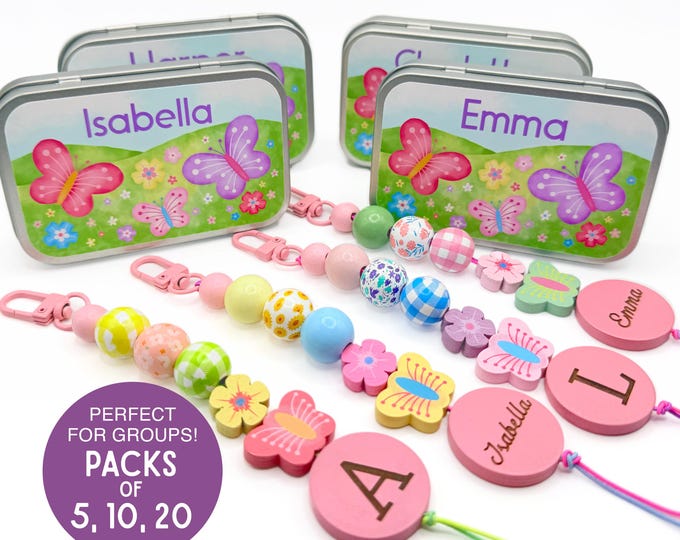 Personalized Butterfly DIY Keychain and Bag Charm Kits: Party Favor Sets of 5, 10 or 20