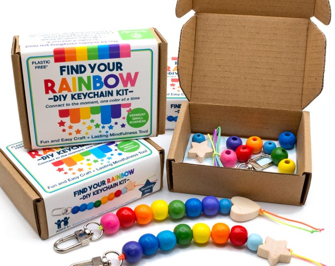 DIY Keychain Kit for Kids and Adults, Make Your Own Wooden Rainbow Keychain