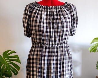 MADE TO ORDER Plus Size Black & White Check Gingham Viscose Rayon Peasant Dress with Pockets - Size 14 - 28 | Handmade in Melbourne