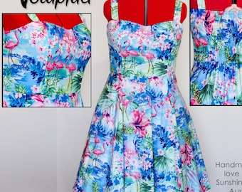 Plus Size Flamingo Tropical Floral Rockabilly Dress Size 14+ /18 | Shirred Back Dresses | Pin Up 50s Vintage Style | Handmade in Australia