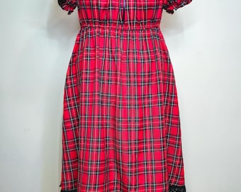 MADE TO ORDER Red Tartan Milkmaid Dress | Vintage Plaid Peasant Dress with Pockets - Plus Size 12 - 28 | Handmade in Melbourne Australia