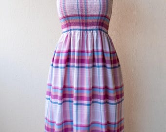 Plus Size Purple & White Polkadot Rockabilly Cotton Dresses | Pin Up Shirred / Stretch Back Swing Dress | Plus size 22 - 26