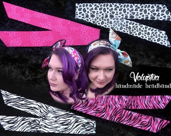 Pink or Black and White Leopard Zebra Print Tie Up Headband Hair Band Accessory 100% Cotton Animal Cheetah Adult Size