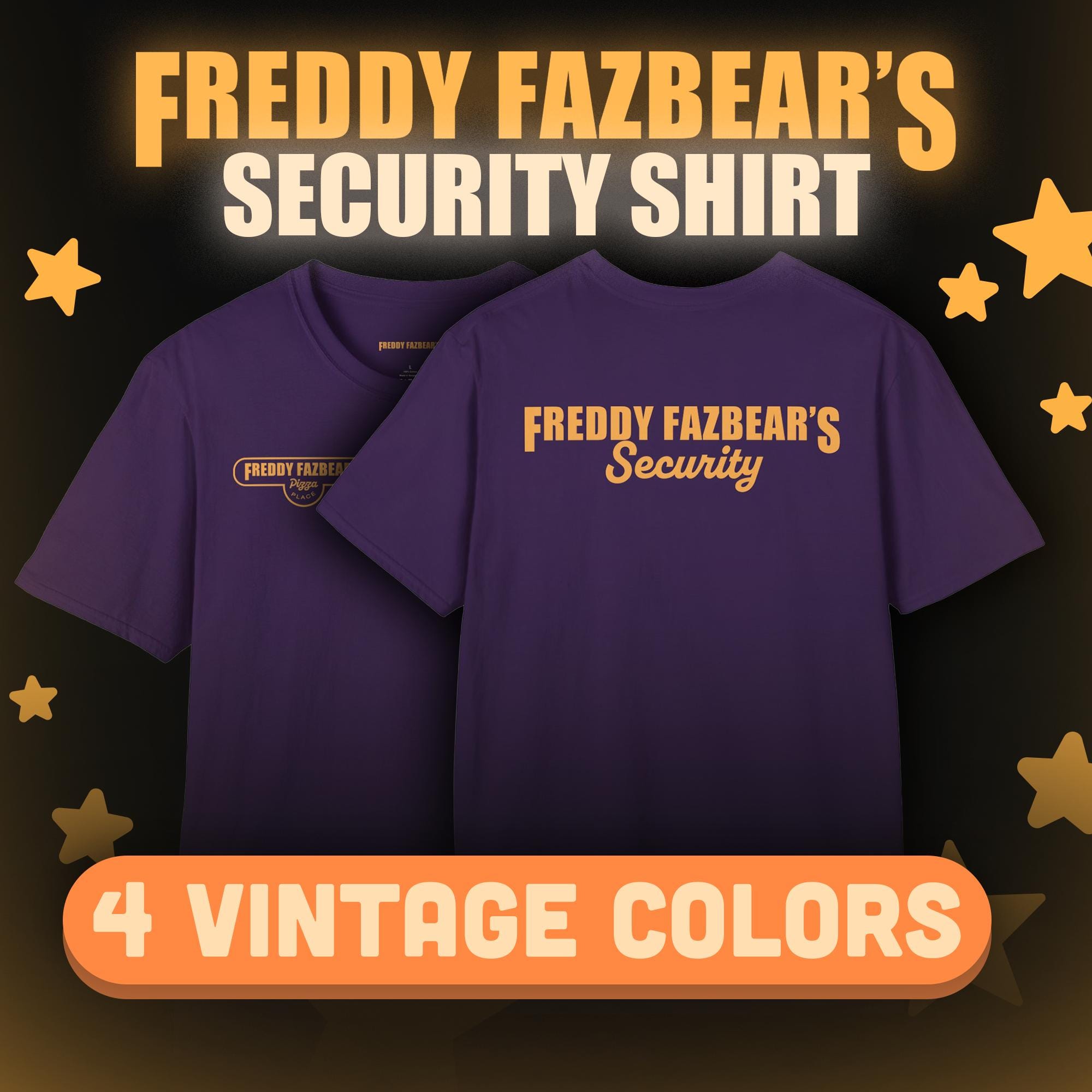 FNAF: Security Uniform Shirt | Freddy Fazbear's Pizza Place Night Guard Tee, Five Nights at Freddy's Inspired Cosplay Shirt, 4 Retro Colors