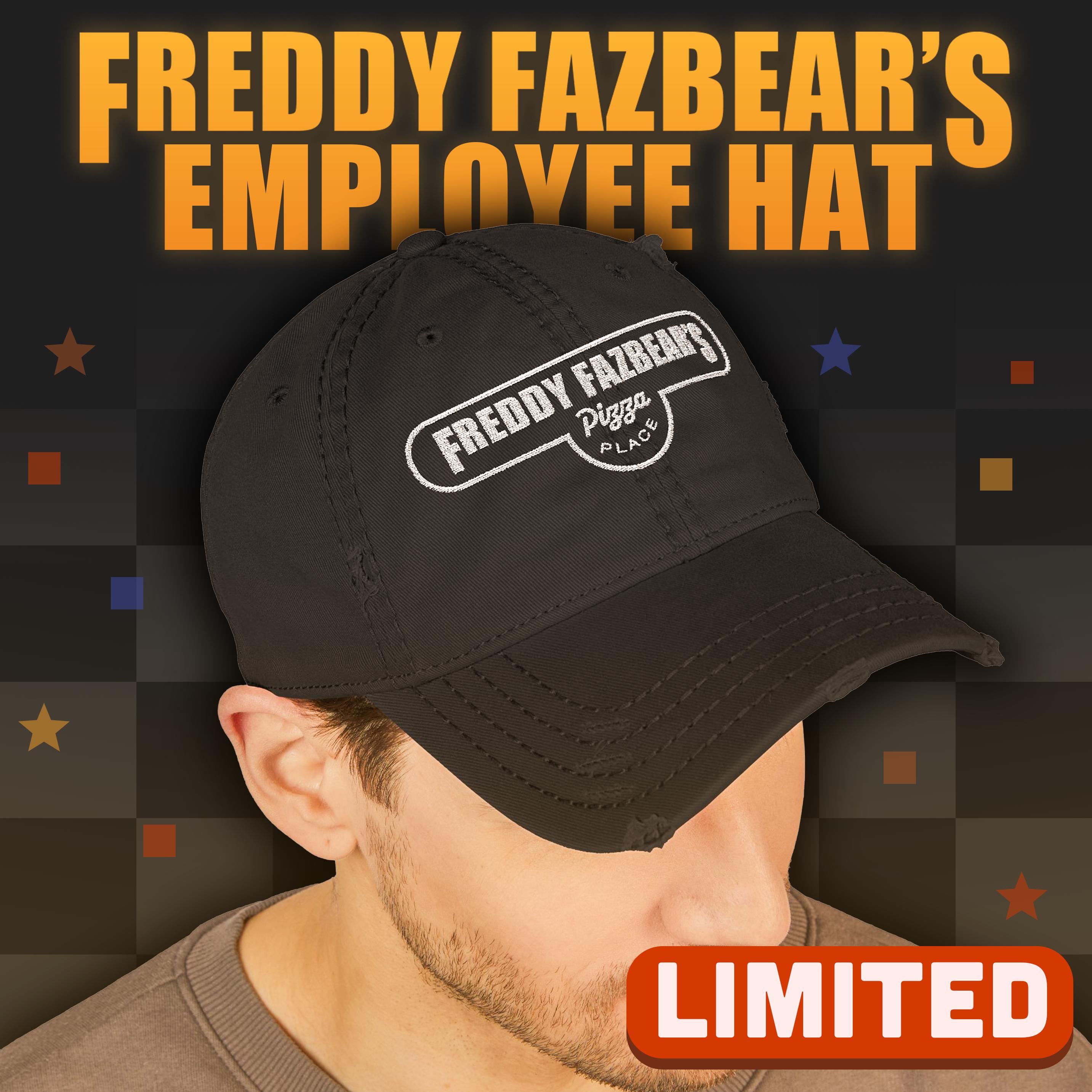 FNAF: Freddy Fazbear's Employee Hat | Pizza Place Logo Distressed Cap | Five Nights at Freddy's Uniform Cosplay Prop Hat Staff Uniform