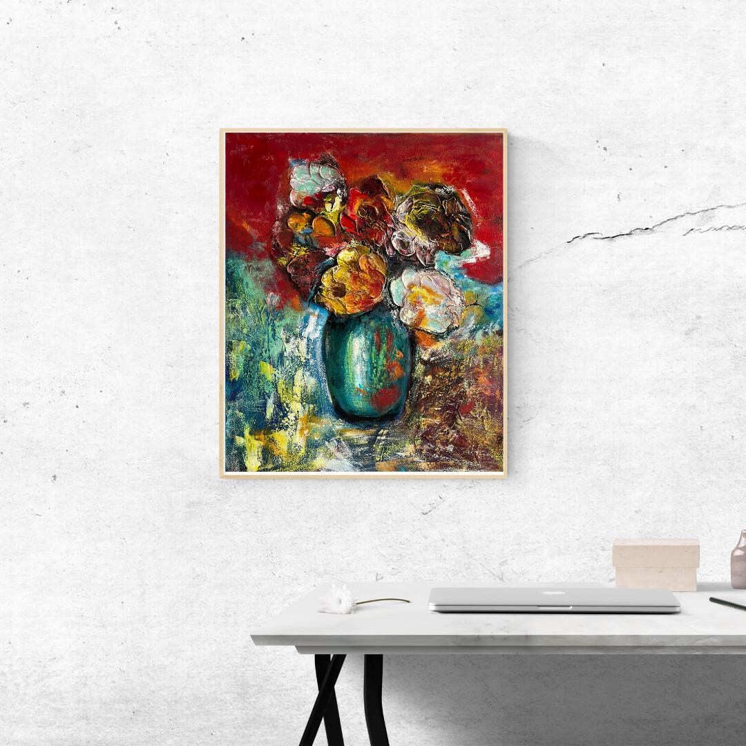 Hand-painted Original Artwork | Azure Dreamscape – Abstract Floral ...