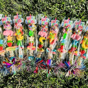 10+ Count Rainbow Candy Kabob Party Favors- Birthday Candy Skewers with Gummies, Marshmallows & Sprinkles-Birthday, Kids Party, Treat Bags