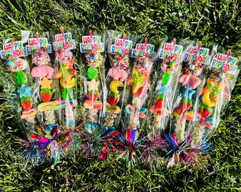Rainbow Candy Kabobs: Birthday Party Favors with Gummies & Sprinkles