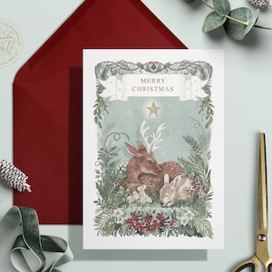 Foiled Reindeer Christmas Card - Woodland Christmas - Foiled  - Magical Christmas - Luxury Christmas - greeting card & envelope - Kids card
