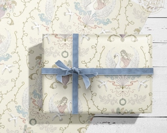 Swan Gift Wrap: Rococo Aphrodite, Vintage Floral with Tag
