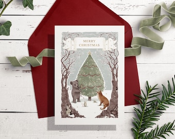 Woodland Animals Christmas Card - Woodland Christmas - Foiled card - Magical Christmas - Luxury - greeting card with envelope - Holiday card