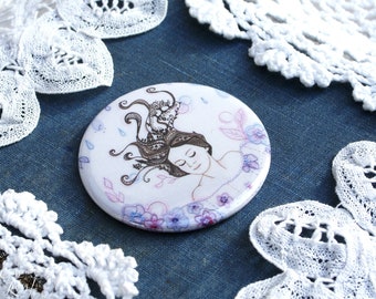 Sleeping Beauty Pocket Mirror - Handbag Mirror with bag - stocking filler- embroidered art - fairytale gift