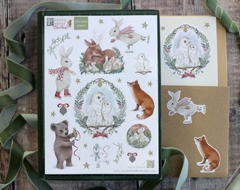 Woodland Animal Sticker sheet - festive stickers - Christmas woodland - Owls - vinyl matte stickers - stocking filler- fox