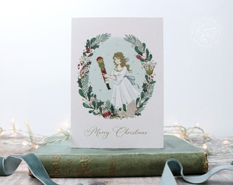 Nutcracker Christmas Card- Festive card - greeting card - Clara Nutcracker - Nutcracker Christmas - Xmas card - Recycled card -Ballet card