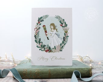 Clara Nutcracker Christmas Card: Ballet Festive Wreath, Recycled Card