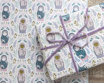 Russian Doll Gift Wrap - Matryoshka Wrapping Paper - Wrap with Tag - Russian Doll Scrapbook Paper - Birthday - Folk - Russian doll paper