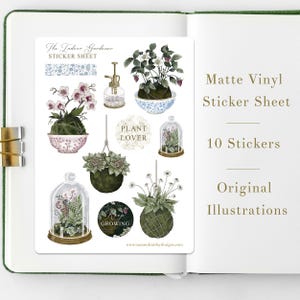 Pflanzen Aufkleber Zimmerpflanzen - Geschenk für Gärtner - Gärtner - Kokedama - Vintage Keramik - Japanisch