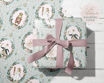 Nutcracker Christmas Wrapping Paper: Vintage Ballet Gift Wrap with Tag