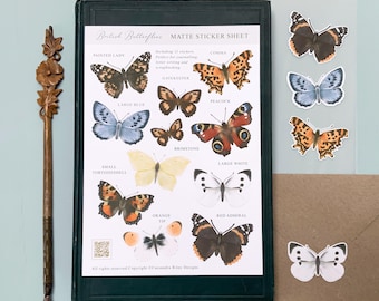 British Butterflies Sticker Sheet: Watercolour nature stickers, nature journal