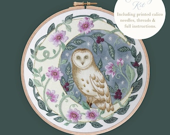 Moonlit Magic Owl Embroidery Kit: Hand Stitched DIY Craft