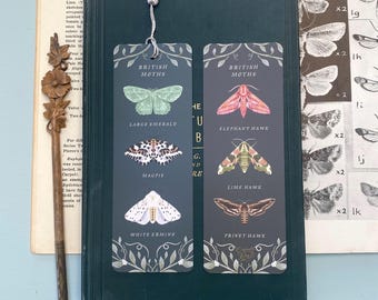 British Moths bookmark, Wildlife gift, bookmark with or without tassel