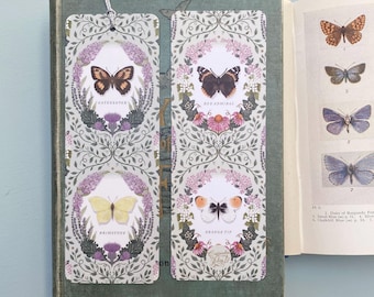 British Butterflies bookmark, nature gift, green floral bookmark with or without tassel