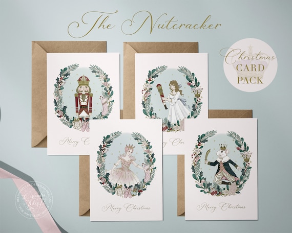 Nutcracker Ballet Christmas Cards: Vintage Holiday Card Set, luxury xmas cards