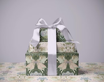 Fairy Dance Wrapping Paper: Forest Green Floral Gift Wrap with Tag, scrapbooking paper