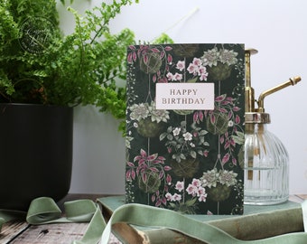 Carte d'anniversaire - amateur de plantes - carte imprimée - motif végétal - luxe - plante maman - carte de voeux - enveloppe - jardinage d'intérieur - kokedama