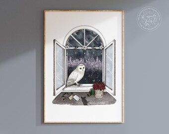 Magical Owl Art Print: London Cityscape, Christmas Tale (A4/A5)