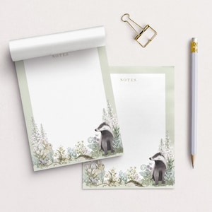 Animal Woodland Notepad - A6 size - 50 pages - Wildlife stationery - To do list - memo pad - badger