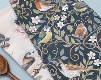 British Garden Birds Tea Towel – Watercolour Art Print, Cotton