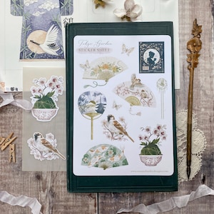 Tokyo Garden sticker sheet - Japan inspired gift - Sakura blossom - vinyl matte stickers - Japanese Fan - travel journal - Japanese