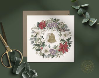 Festive Mouse Wreath Christmas Card: Watercolour Holiday Greeting