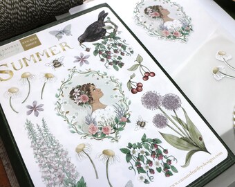 Summer Garden Sticker Sheet: Watercolour Nature Journal Stickers