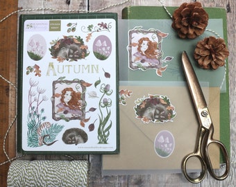 Autumn Sticker sheet - nature stickers - Hedgehog sticker - vinyl matte stickers - stocking filler - Fall - cottagecore - cozy stickers