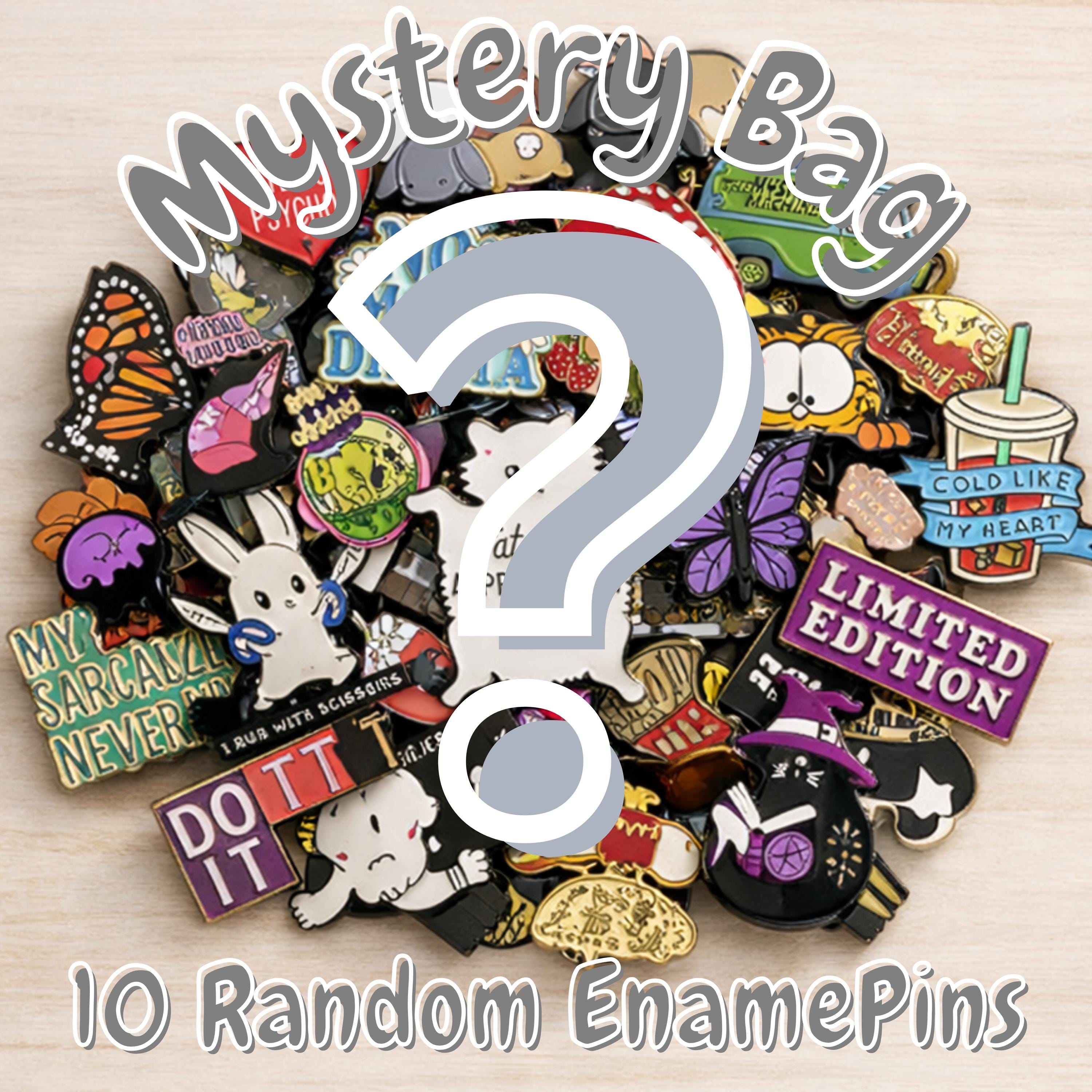 Mystery Enamel Pin Pack – 10 Random Cute, Funny & Retro Pins | Surprise ...