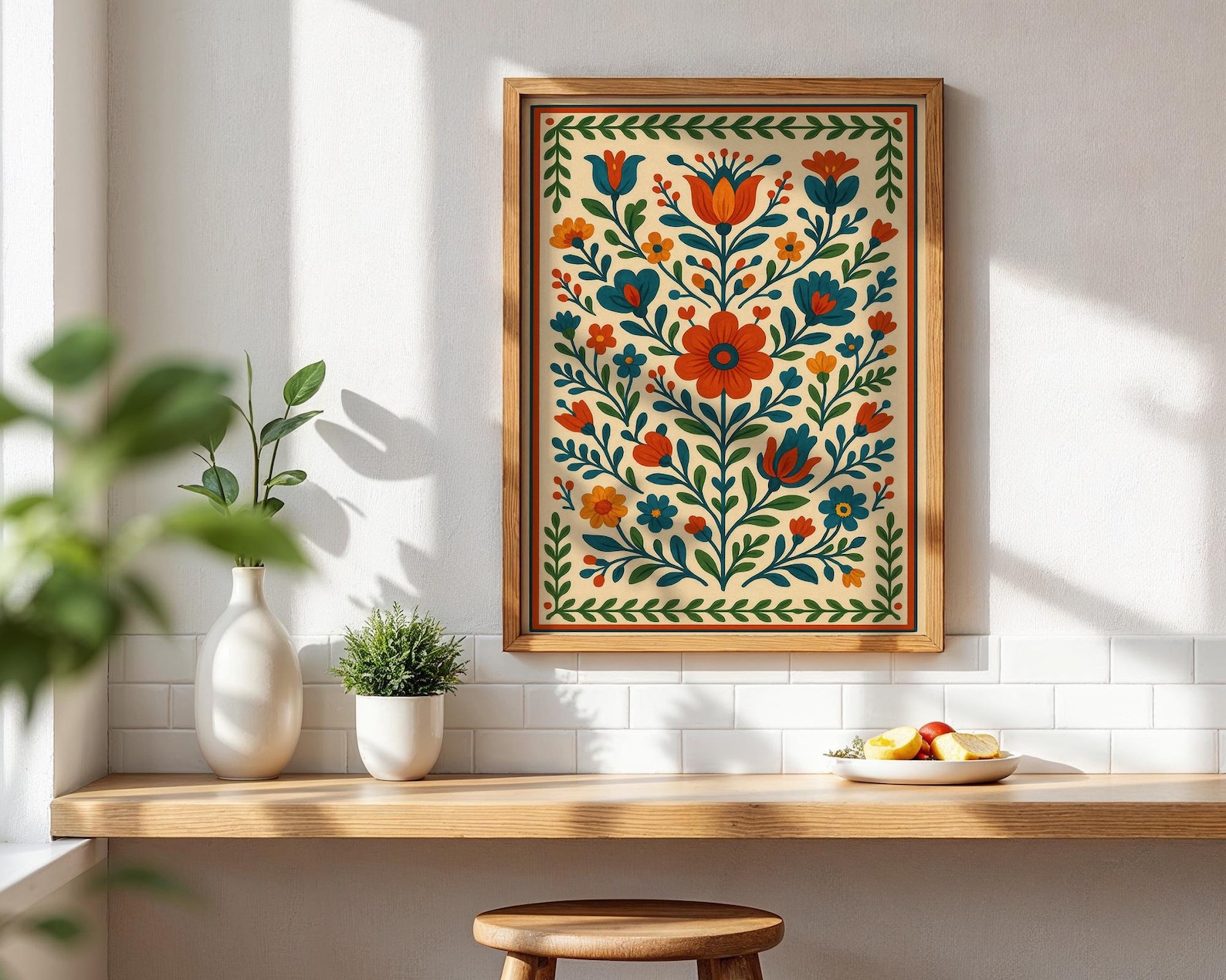 Scandinavian Folk Art Print, Colorful Floral Wall Art, Nordic Botanical ...