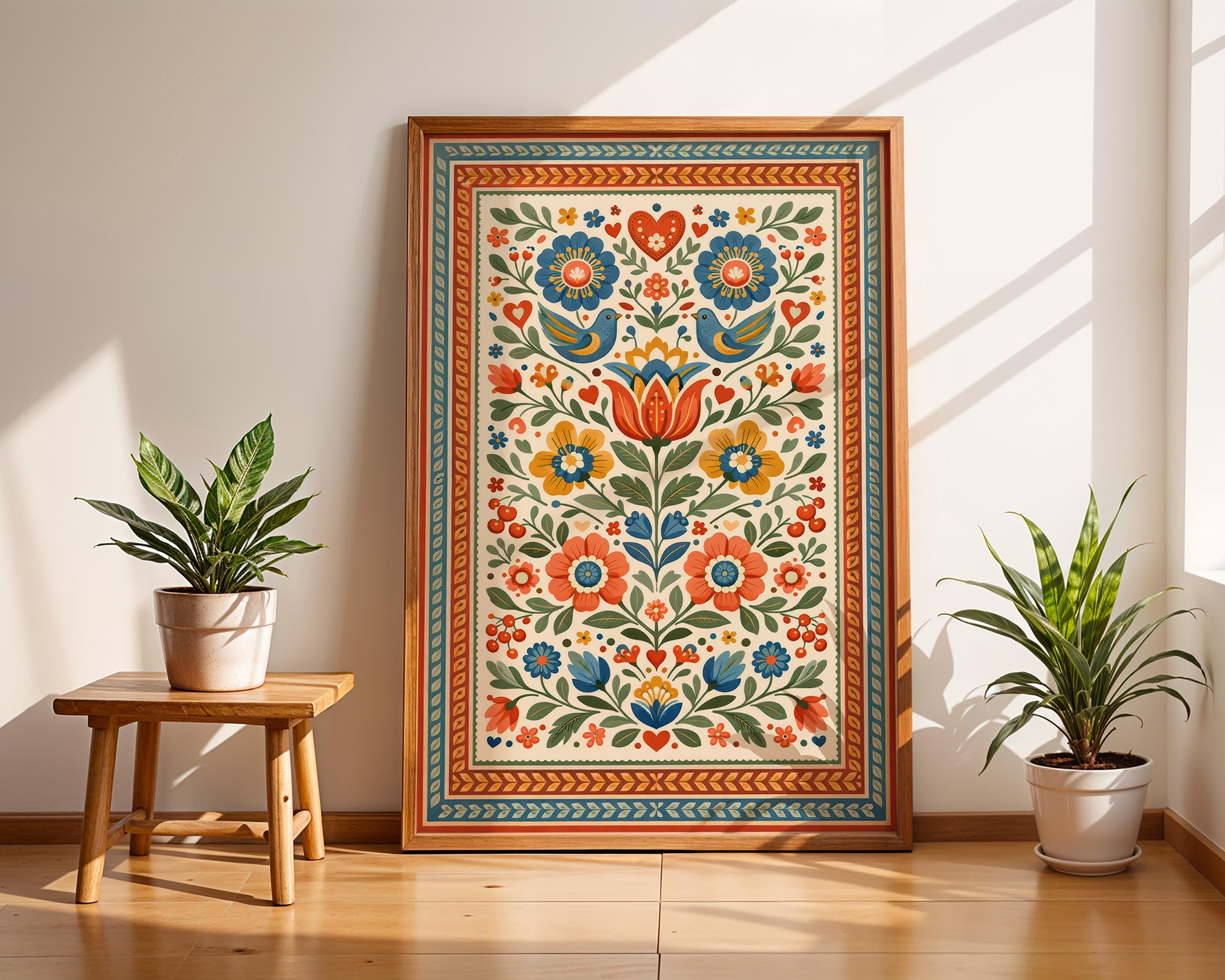 Swedish Dala Flower Print, Scandinavian Folk Art, Boho Home Decor ...