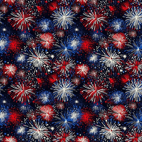 Red White Blue Fireworks Fabric 4th of July Patriotic Fabric USA Patriotic Firework Fabric Cotton Fabric By The Half Yard