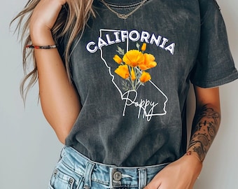 Comfort Colors® California Poppy T-Shirt, Native Wildflower Shirt, State Shirt, Gardening, Camping Gift, Wildflower Souvenir Shirt