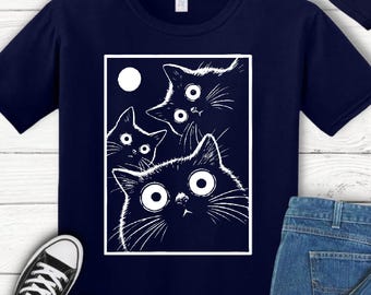Vintage Black Cat Moon T Shirt, Witchy Cat Graphic Tee, Gothic Cat Shirt, Celestial Moon Cat Tee, Mystic Halloween Cat TShirt