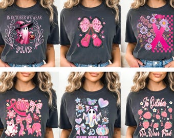 Breast Cancer Awareness Tee: Retro Halloween Pink Ghost Shirt, Comfort Colors  Shirt