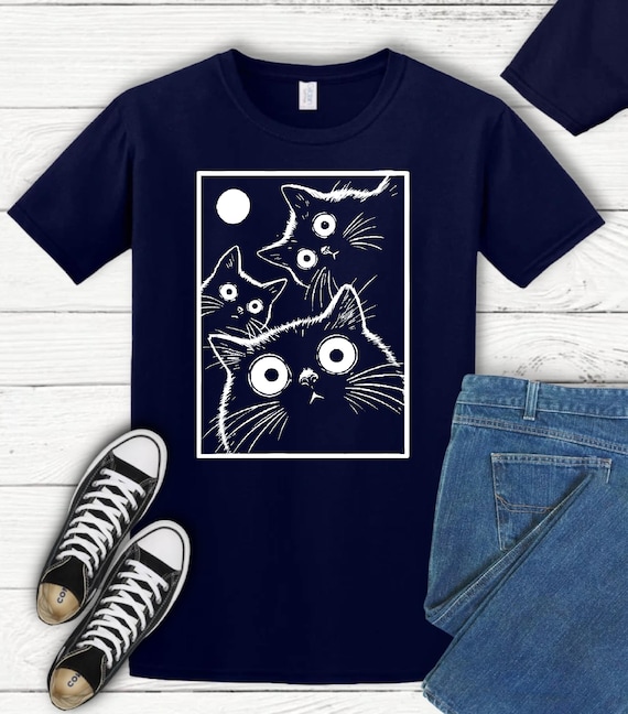 Vintage Black Cat Moon T Shirt, Witchy Cat Graphic Tee, Gothic Cat Shirt, Celestial Moon Cat Tee, Mystic Halloween Cat TShirt