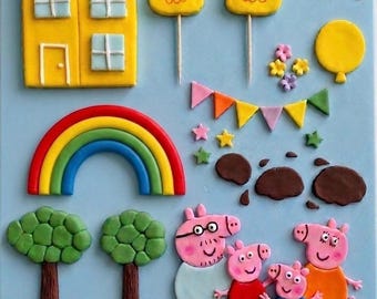 peppa Pig Fondant Cake Topper Set – Birthday Party Decorations