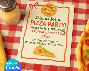 Pizza Party Invitation: Editable Watercolor Template (Digital Download)