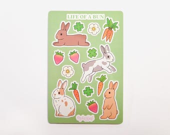 Konijnen stickervel | Matte finish - vinyl stickervel - stickers voor laptop, drinkfles, notitieboek - schattige kawaii konijnen stickers