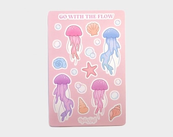 Kwallen stickervel | Matte finish - vinyl stickervel - stickers voor laptop, drinkfles, notitieboek - schattige kawaii kwallen stickers